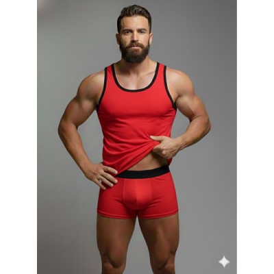 Kırmızı Boxer ve Tank Top Takım