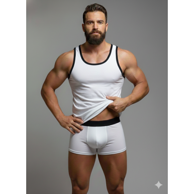 Beyaz Boxer ve Tank Top Takım