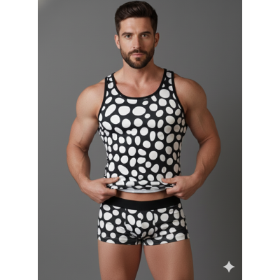 Büyük Puantiye Desenli Erkek İç Giyim Takımı