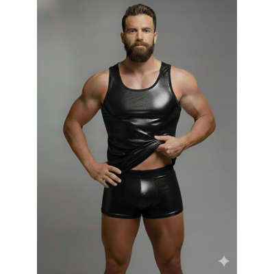 Siyah Metalik Boxer ve Tank Top Takım