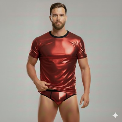 Kırmızı Metalik Tişört ve Külot Takımı