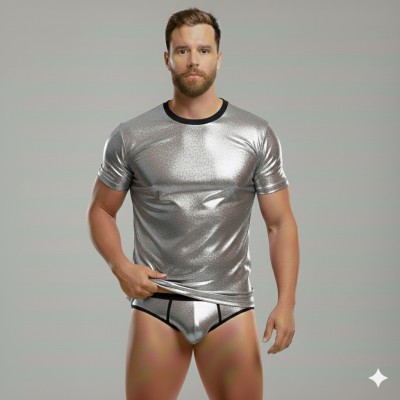 Gümüş Metalik Tişört ve Külot Takımı