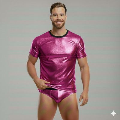 Fuşya Metalik Tişört ve Külot Takımı