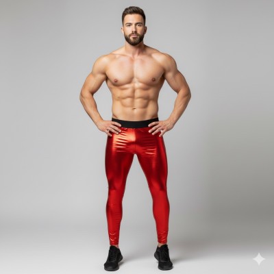 Erkekler İçin Kırmızı Metalik Tayt